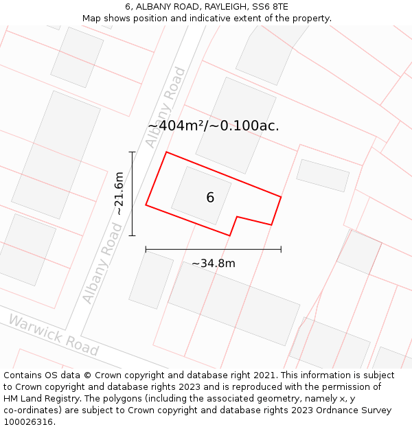6, ALBANY ROAD, RAYLEIGH, SS6 8TE: Plot and title map