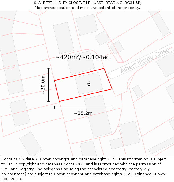 6, ALBERT ILLSLEY CLOSE, TILEHURST, READING, RG31 5PJ: Plot and title map