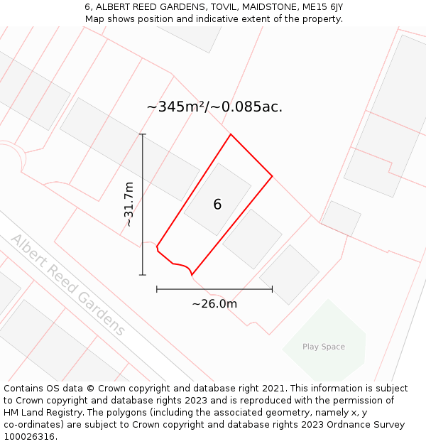 6, ALBERT REED GARDENS, TOVIL, MAIDSTONE, ME15 6JY: Plot and title map