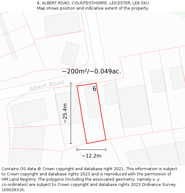 6, ALBERT ROAD, COUNTESTHORPE, LEICESTER, LE8 5XU: Plot and title map