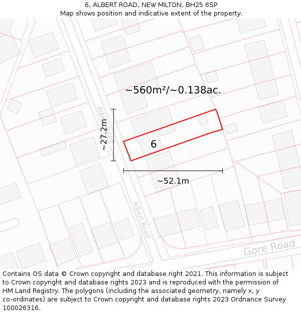6, ALBERT ROAD, NEW MILTON, BH25 6SP: Plot and title map