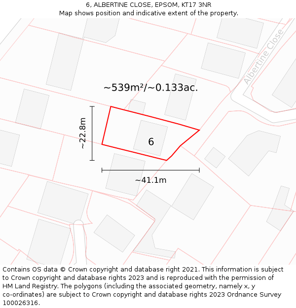 6, ALBERTINE CLOSE, EPSOM, KT17 3NR: Plot and title map