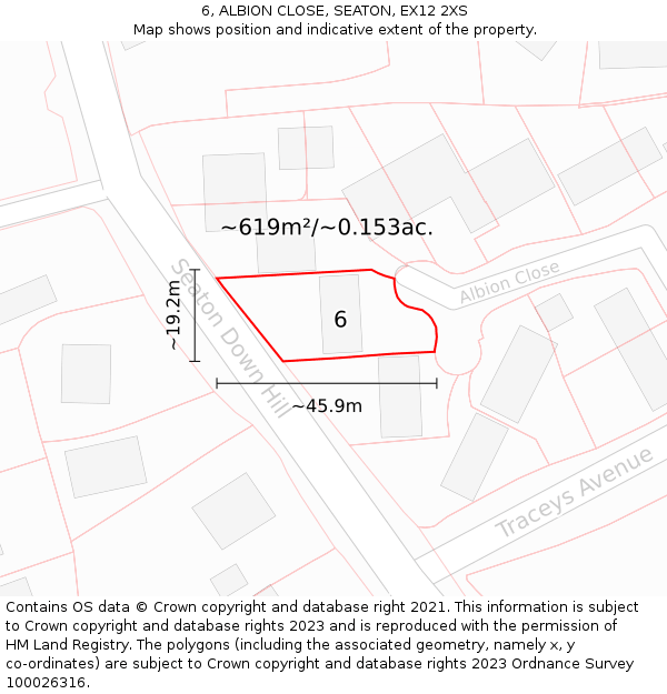 6, ALBION CLOSE, SEATON, EX12 2XS: Plot and title map