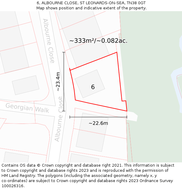 6, ALBOURNE CLOSE, ST LEONARDS-ON-SEA, TN38 0GT: Plot and title map