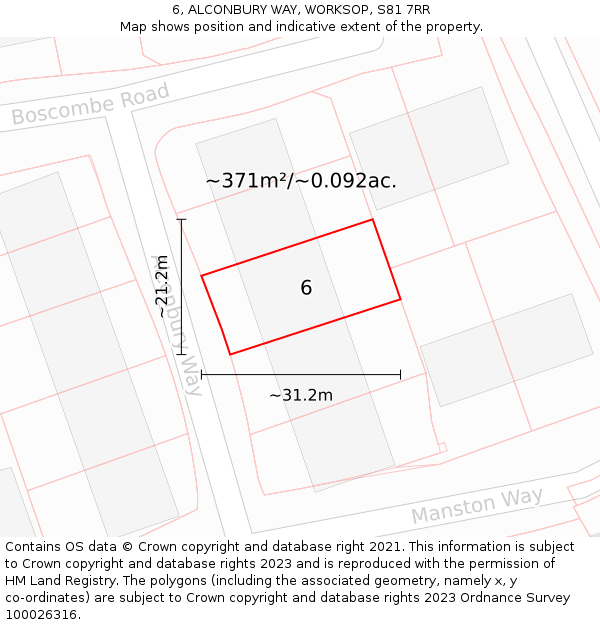 6, ALCONBURY WAY, WORKSOP, S81 7RR: Plot and title map