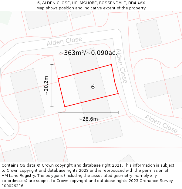 6, ALDEN CLOSE, HELMSHORE, ROSSENDALE, BB4 4AX: Plot and title map