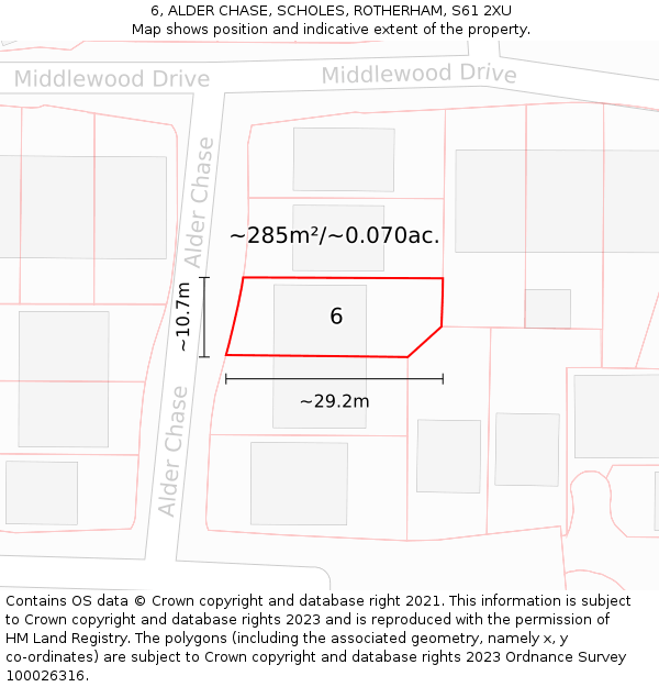 6, ALDER CHASE, SCHOLES, ROTHERHAM, S61 2XU: Plot and title map