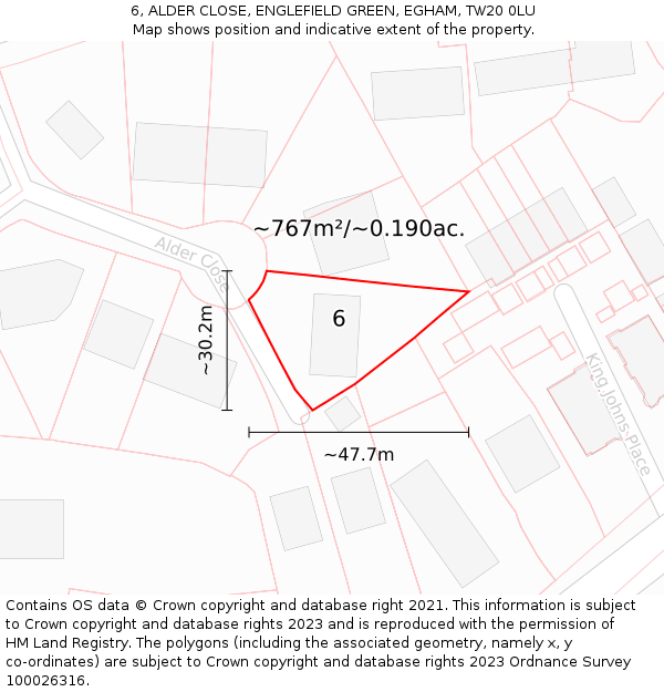 6, ALDER CLOSE, ENGLEFIELD GREEN, EGHAM, TW20 0LU: Plot and title map