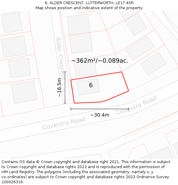 6, ALDER CRESCENT, LUTTERWORTH, LE17 4SR: Plot and title map