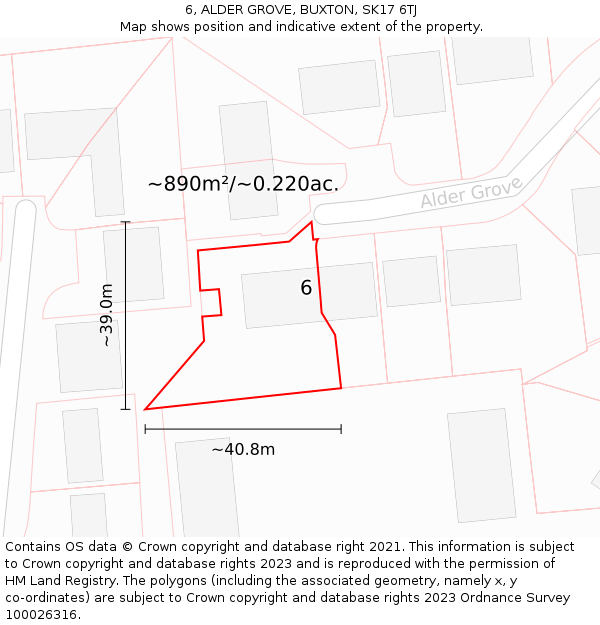 6, ALDER GROVE, BUXTON, SK17 6TJ: Plot and title map