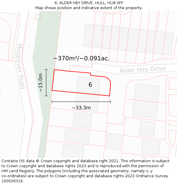 6, ALDER HEY DRIVE, HULL, HU8 0FF: Plot and title map