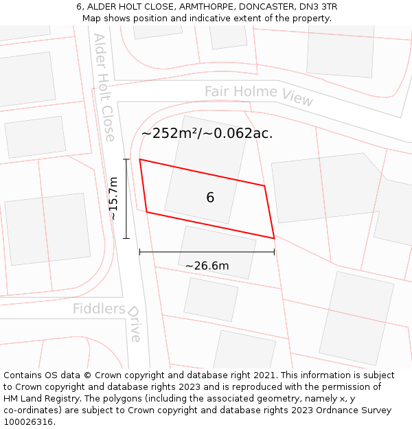 6, ALDER HOLT CLOSE, ARMTHORPE, DONCASTER, DN3 3TR: Plot and title map