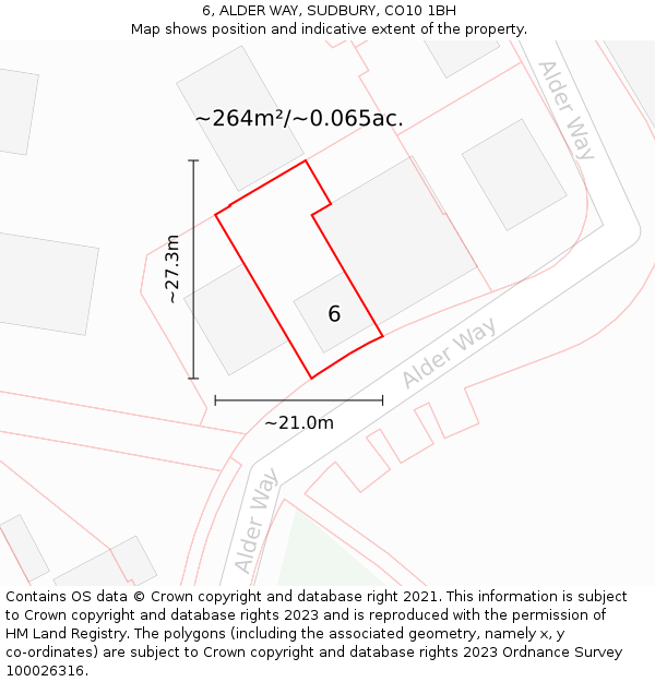 6, ALDER WAY, SUDBURY, CO10 1BH: Plot and title map