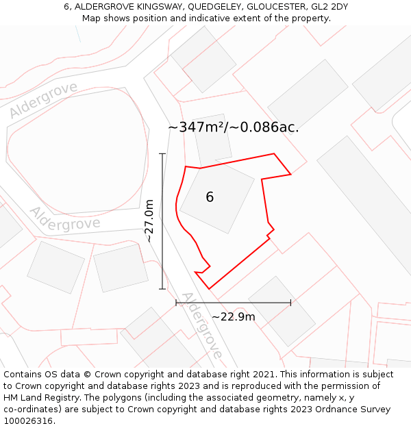6, ALDERGROVE KINGSWAY, QUEDGELEY, GLOUCESTER, GL2 2DY: Plot and title map
