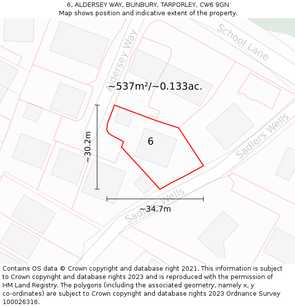 6, ALDERSEY WAY, BUNBURY, TARPORLEY, CW6 9GN: Plot and title map