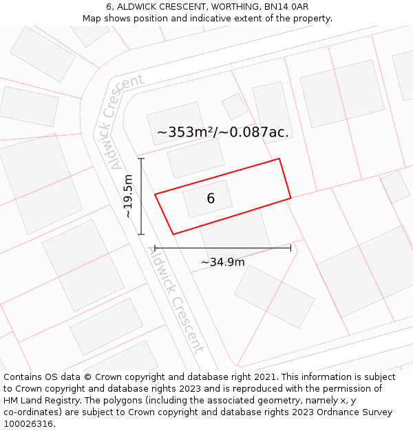 6, ALDWICK CRESCENT, WORTHING, BN14 0AR: Plot and title map