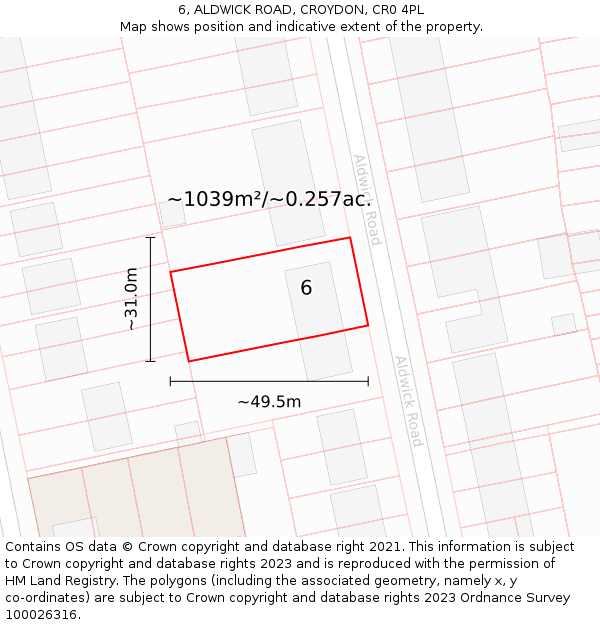 6, ALDWICK ROAD, CROYDON, CR0 4PL: Plot and title map