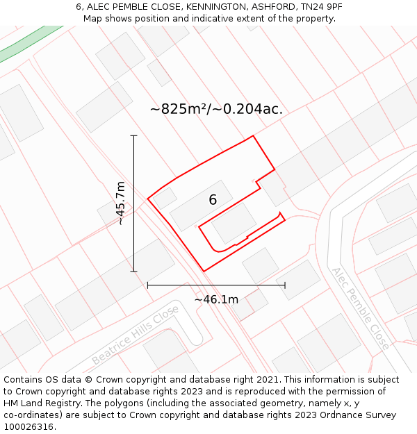 6, ALEC PEMBLE CLOSE, KENNINGTON, ASHFORD, TN24 9PF: Plot and title map
