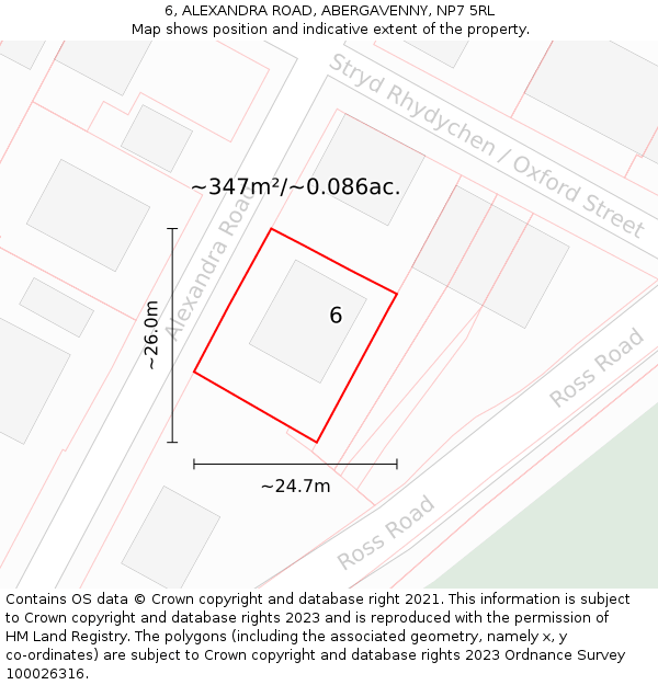 6, ALEXANDRA ROAD, ABERGAVENNY, NP7 5RL: Plot and title map