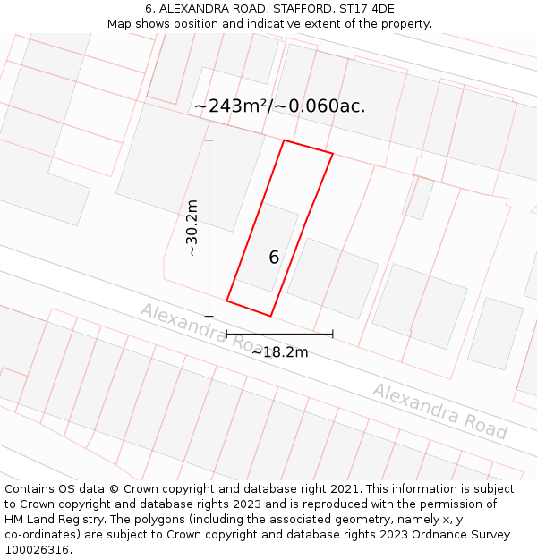 6, ALEXANDRA ROAD, STAFFORD, ST17 4DE: Plot and title map