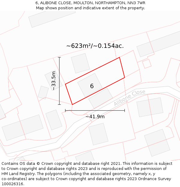 6, ALIBONE CLOSE, MOULTON, NORTHAMPTON, NN3 7WR: Plot and title map
