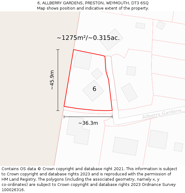 6, ALLBERRY GARDENS, PRESTON, WEYMOUTH, DT3 6SQ: Plot and title map