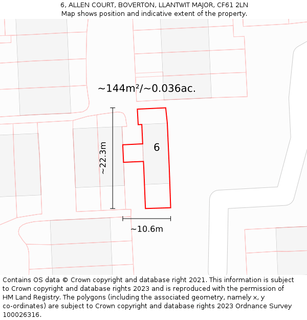 6, ALLEN COURT, BOVERTON, LLANTWIT MAJOR, CF61 2LN: Plot and title map