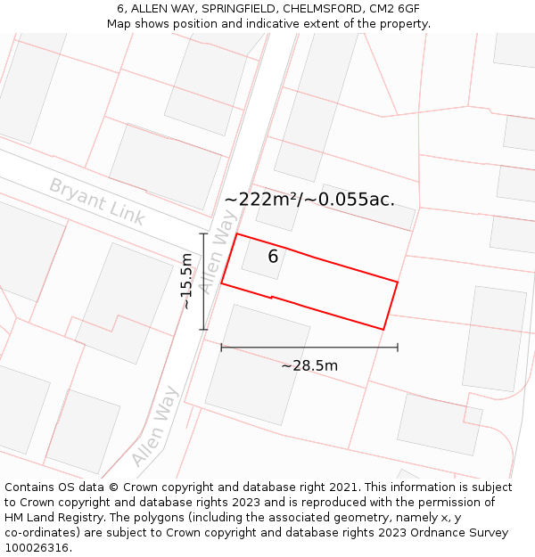 6, ALLEN WAY, SPRINGFIELD, CHELMSFORD, CM2 6GF: Plot and title map