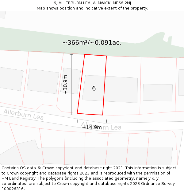 6, ALLERBURN LEA, ALNWICK, NE66 2NJ: Plot and title map