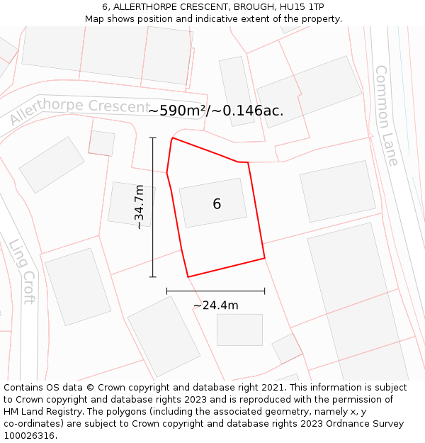 6, ALLERTHORPE CRESCENT, BROUGH, HU15 1TP: Plot and title map