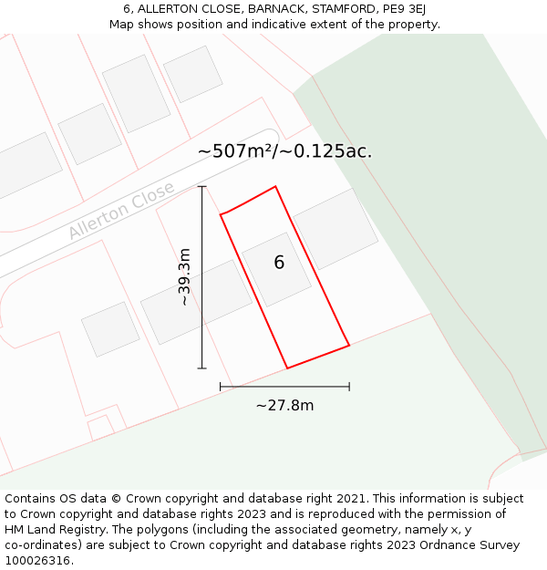 6, ALLERTON CLOSE, BARNACK, STAMFORD, PE9 3EJ: Plot and title map