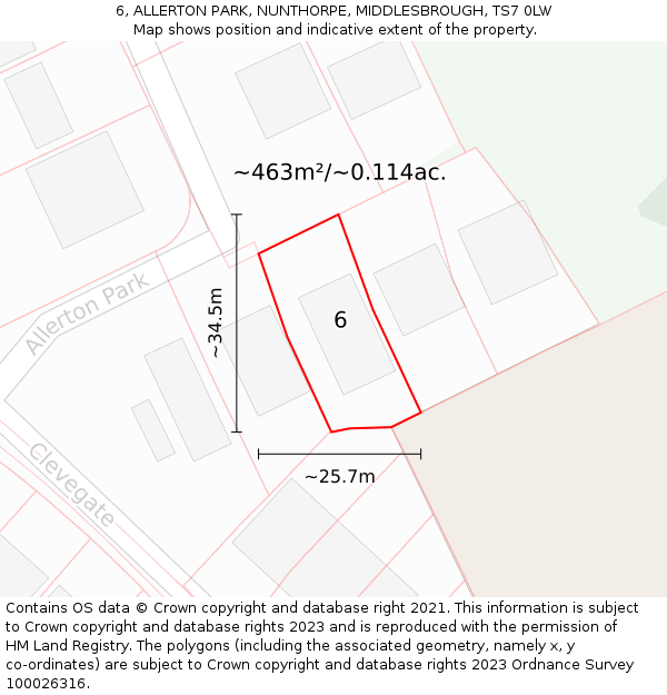 6, ALLERTON PARK, NUNTHORPE, MIDDLESBROUGH, TS7 0LW: Plot and title map