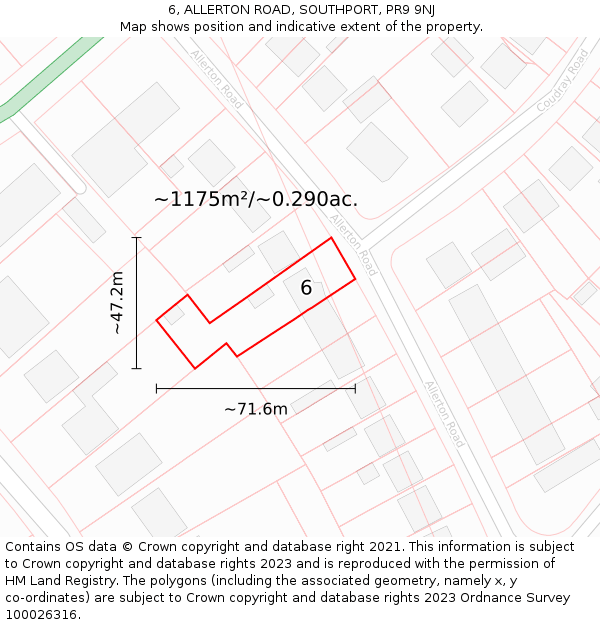6, ALLERTON ROAD, SOUTHPORT, PR9 9NJ: Plot and title map
