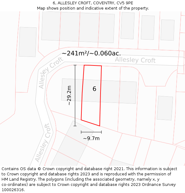 6, ALLESLEY CROFT, COVENTRY, CV5 9PE: Plot and title map