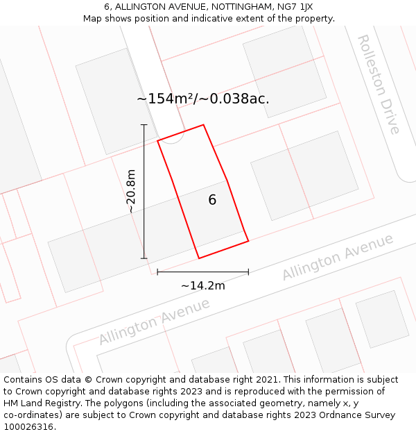 6, ALLINGTON AVENUE, NOTTINGHAM, NG7 1JX: Plot and title map