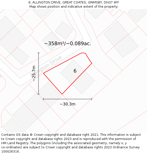 6, ALLINGTON DRIVE, GREAT COATES, GRIMSBY, DN37 9FF: Plot and title map