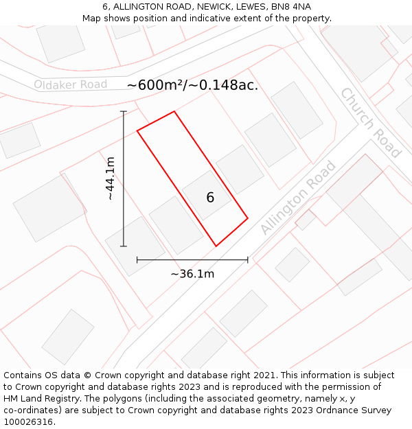6, ALLINGTON ROAD, NEWICK, LEWES, BN8 4NA: Plot and title map