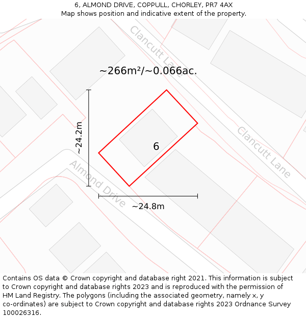 6, ALMOND DRIVE, COPPULL, CHORLEY, PR7 4AX: Plot and title map