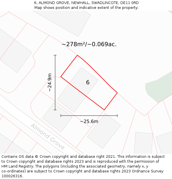 6, ALMOND GROVE, NEWHALL, SWADLINCOTE, DE11 0RD: Plot and title map