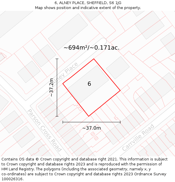 6, ALNEY PLACE, SHEFFIELD, S6 1JG: Plot and title map