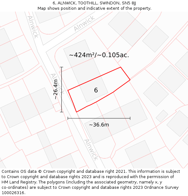 6, ALNWICK, TOOTHILL, SWINDON, SN5 8JJ: Plot and title map