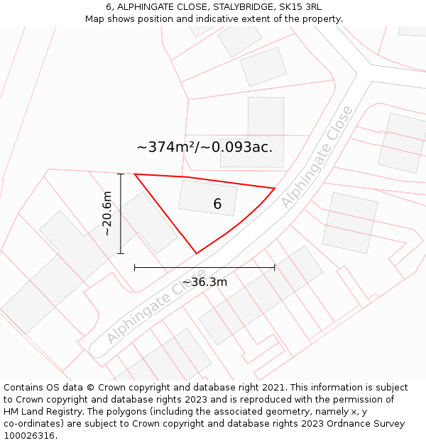 6, ALPHINGATE CLOSE, STALYBRIDGE, SK15 3RL: Plot and title map