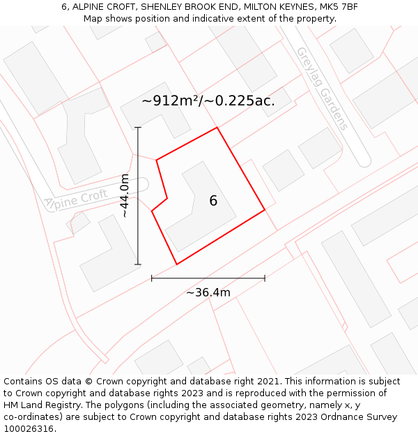 6, ALPINE CROFT, SHENLEY BROOK END, MILTON KEYNES, MK5 7BF: Plot and title map
