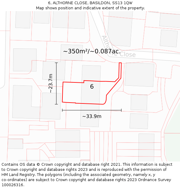 6, ALTHORNE CLOSE, BASILDON, SS13 1QW: Plot and title map
