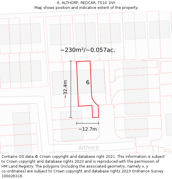 6, ALTHORP, REDCAR, TS10 1NY: Plot and title map