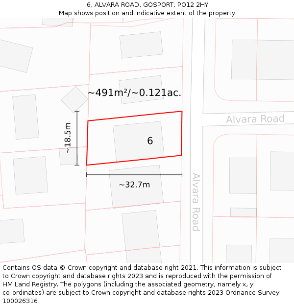 6, ALVARA ROAD, GOSPORT, PO12 2HY: Plot and title map