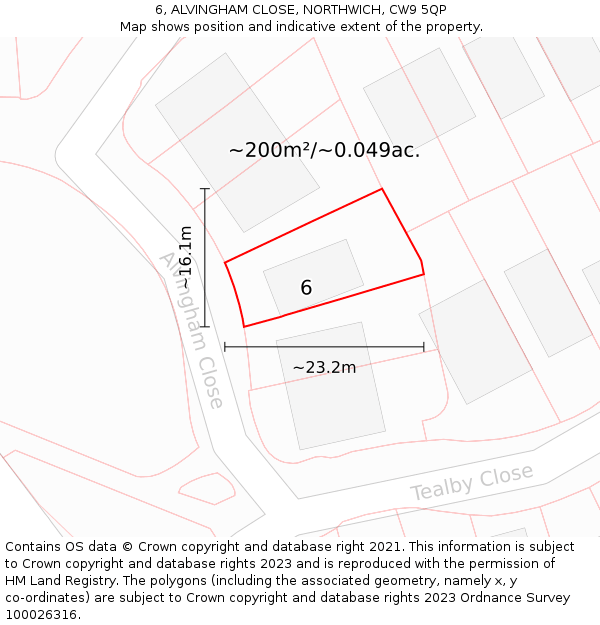 6, ALVINGHAM CLOSE, NORTHWICH, CW9 5QP: Plot and title map