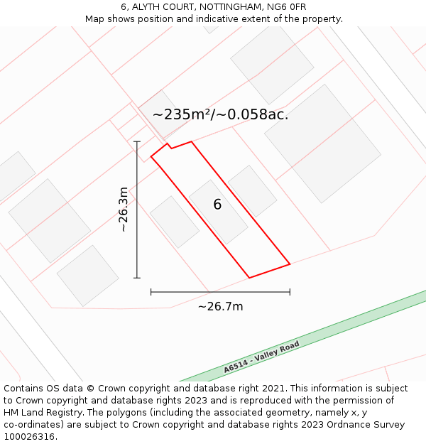 6, ALYTH COURT, NOTTINGHAM, NG6 0FR: Plot and title map