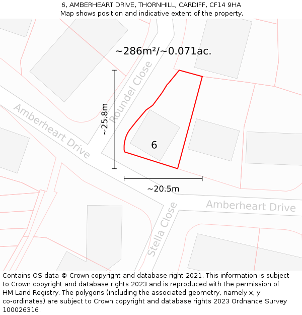 6, AMBERHEART DRIVE, THORNHILL, CARDIFF, CF14 9HA: Plot and title map