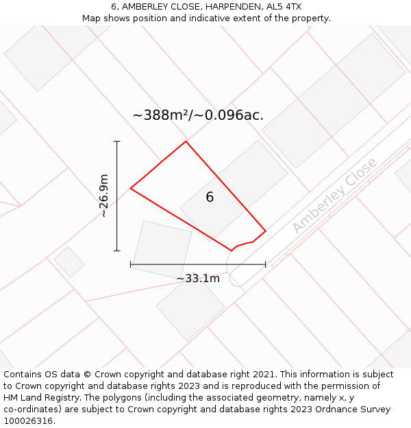 6, AMBERLEY CLOSE, HARPENDEN, AL5 4TX: Plot and title map